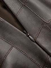 Jupe mini patchwork simili cuir bordée dentelle