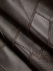 Jupe mini patchwork simili cuir bordée dentelle
