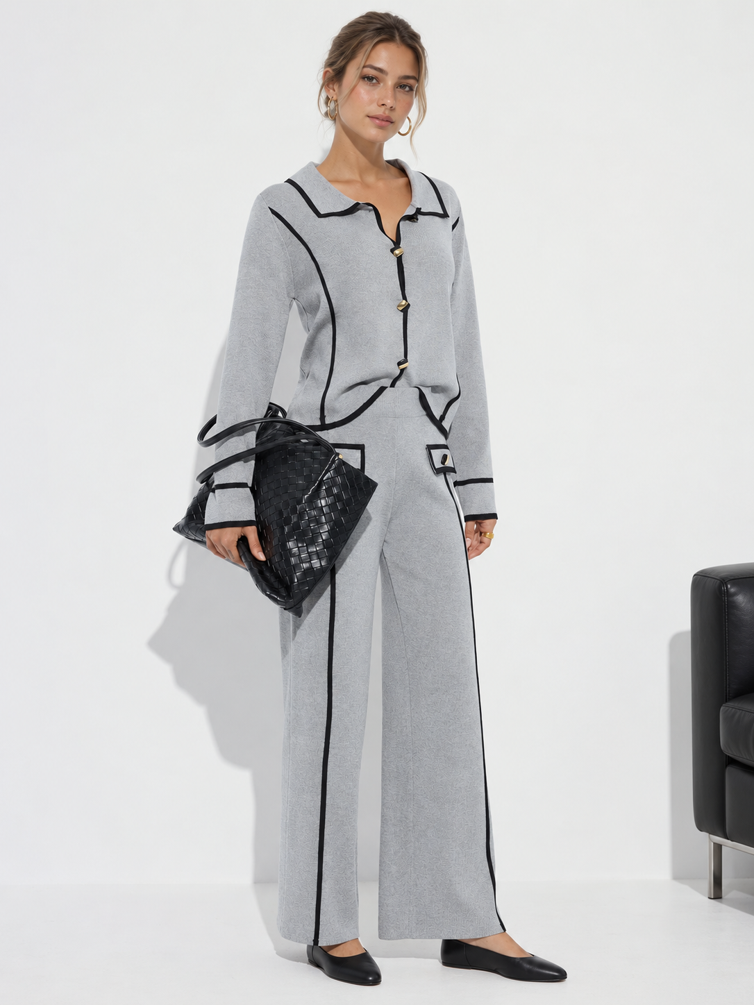 Ensemble maille passepoil contrasté