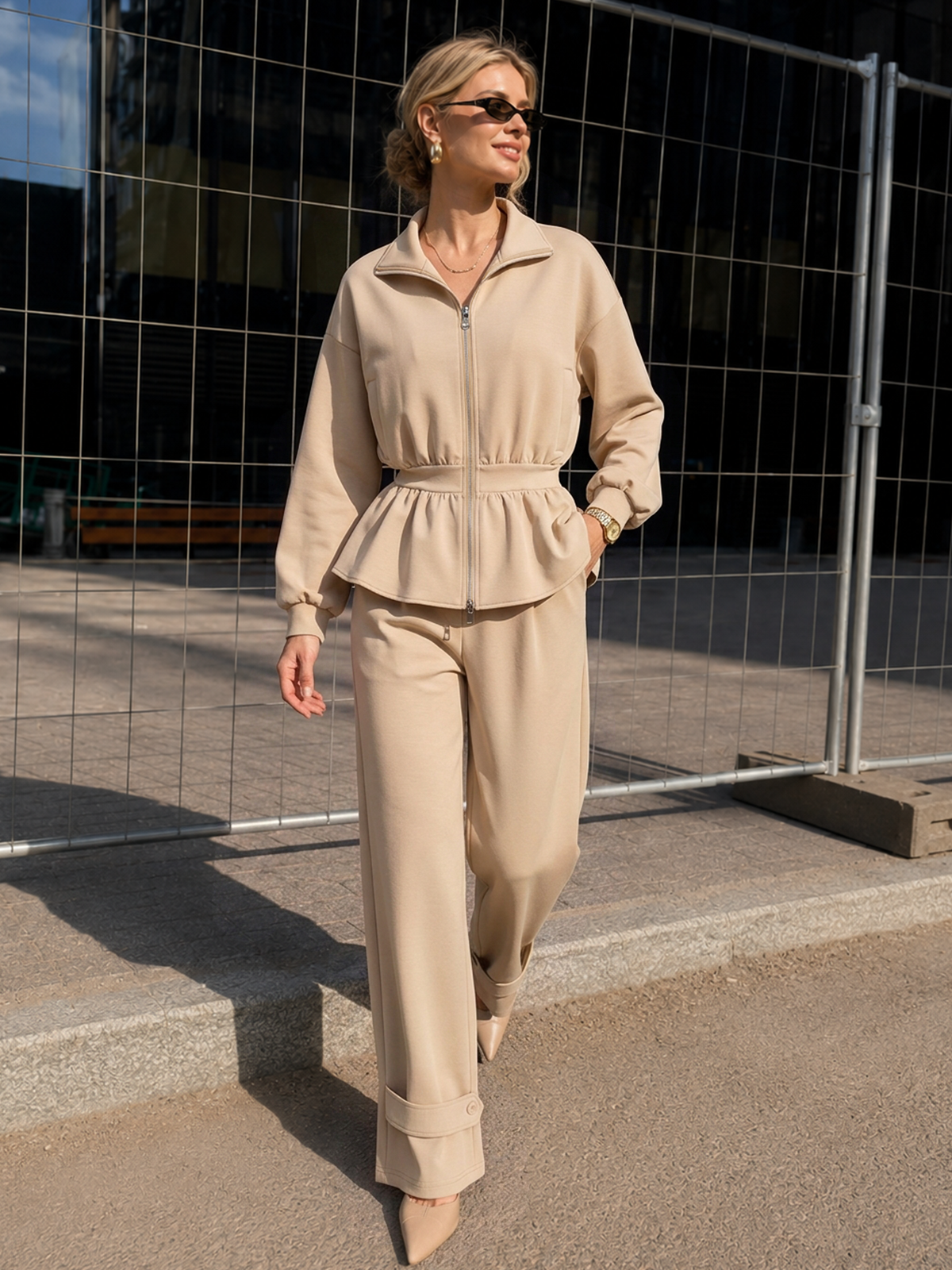 Ensemble veste peplum zippé pantalon