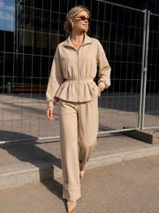 Ensemble veste peplum zippé pantalon