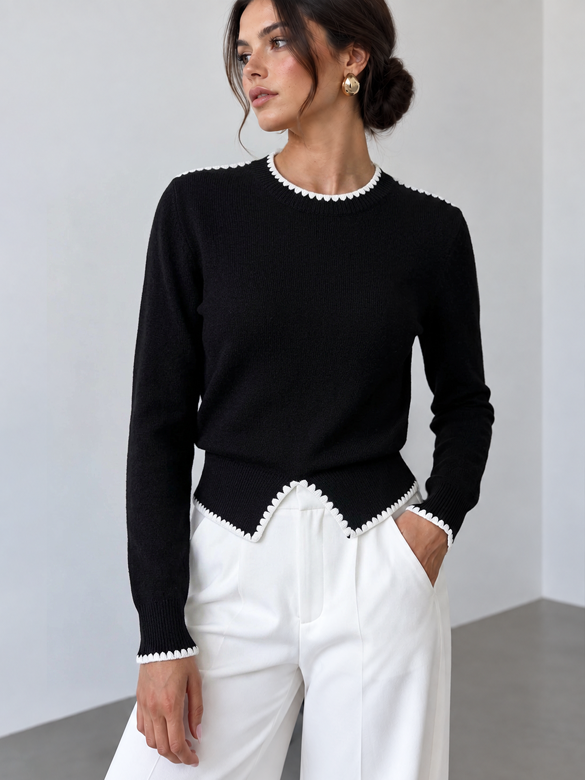 Pull bord festonné fendu