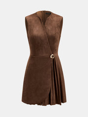 Robe mini plissée sans manches effet daim