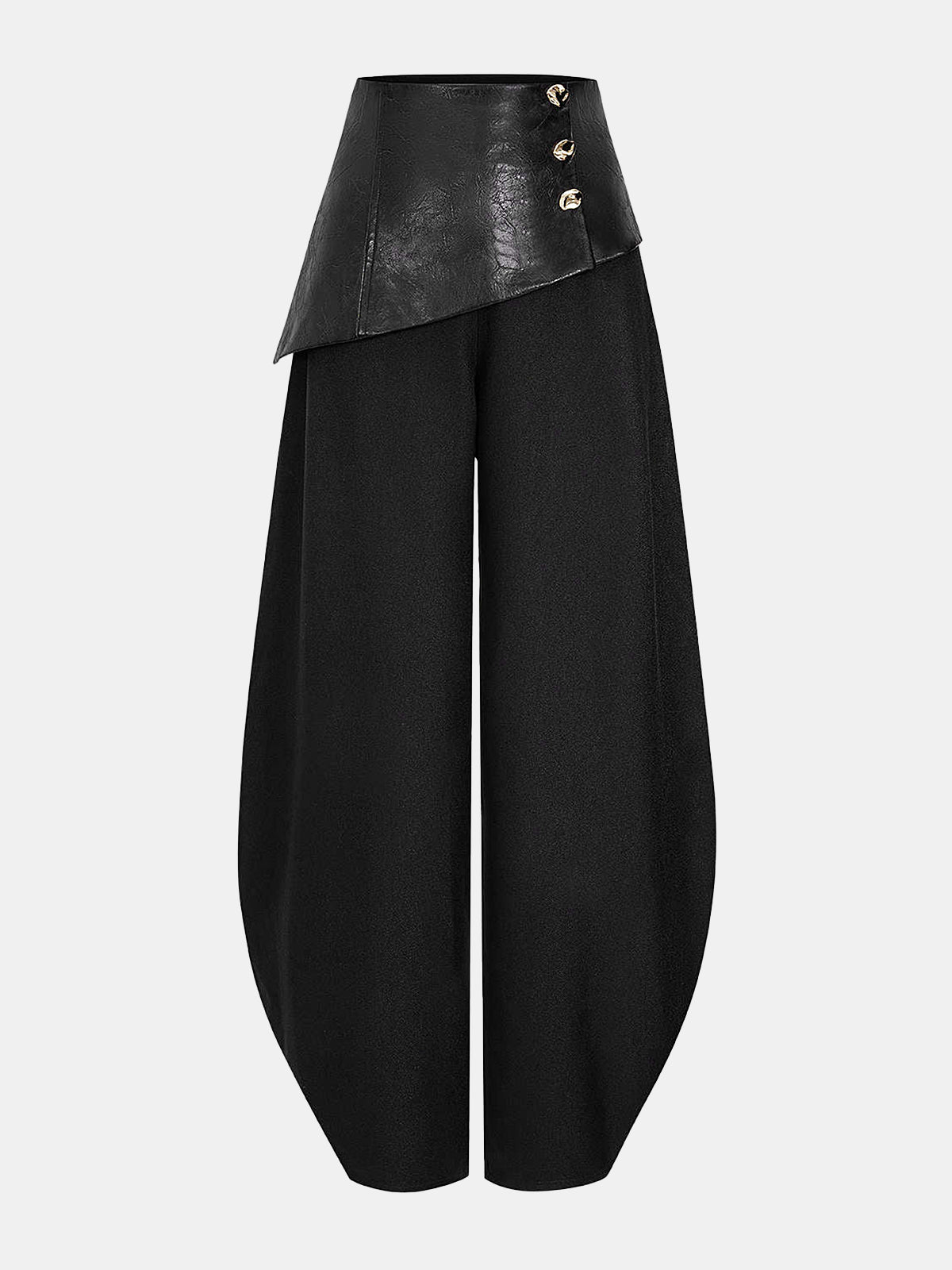Pantalon bouffant ceinture simili noir, pièce seule, vue de face