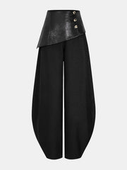 Pantalon bouffant ceinture simili noir, pièce seule, vue de face