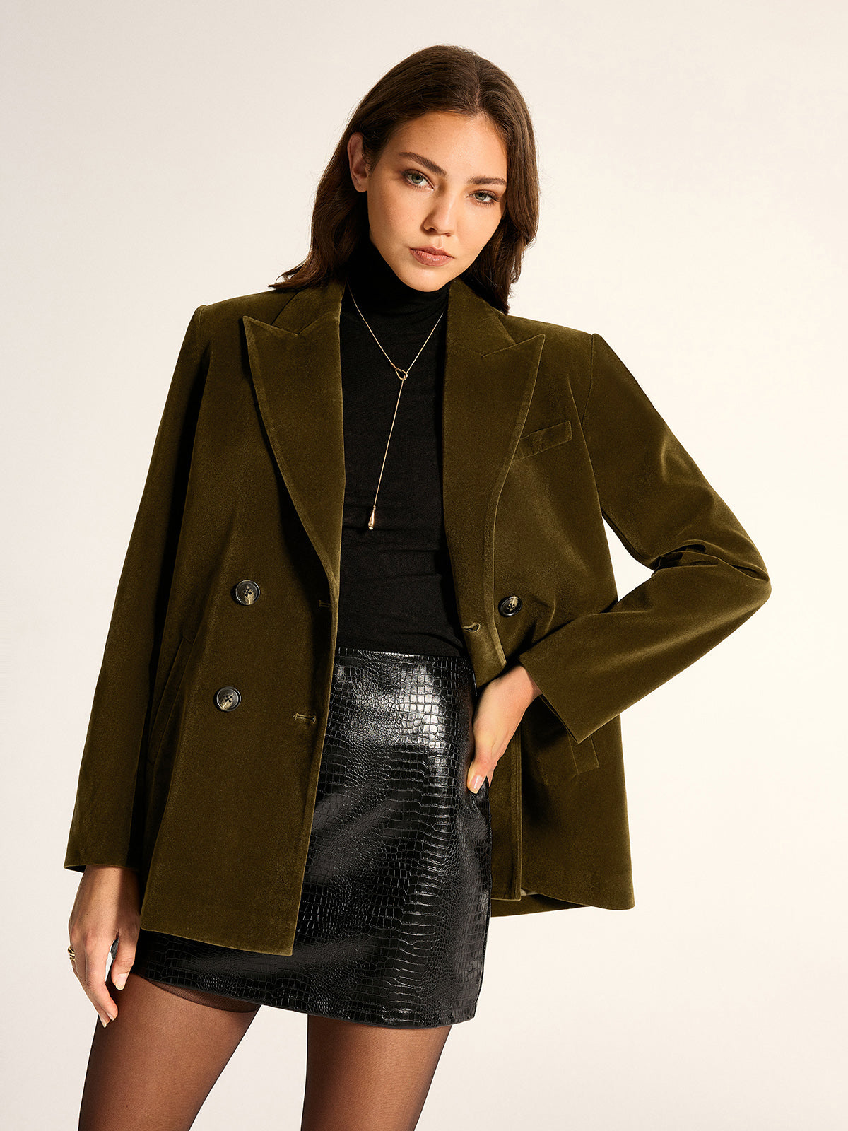 Blazer velours croisé olive