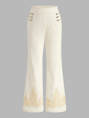 Pantalon évasé brodé ivoire, pièce seule, vue de face