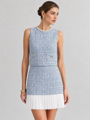 Robe mini tweed ourlet plissé