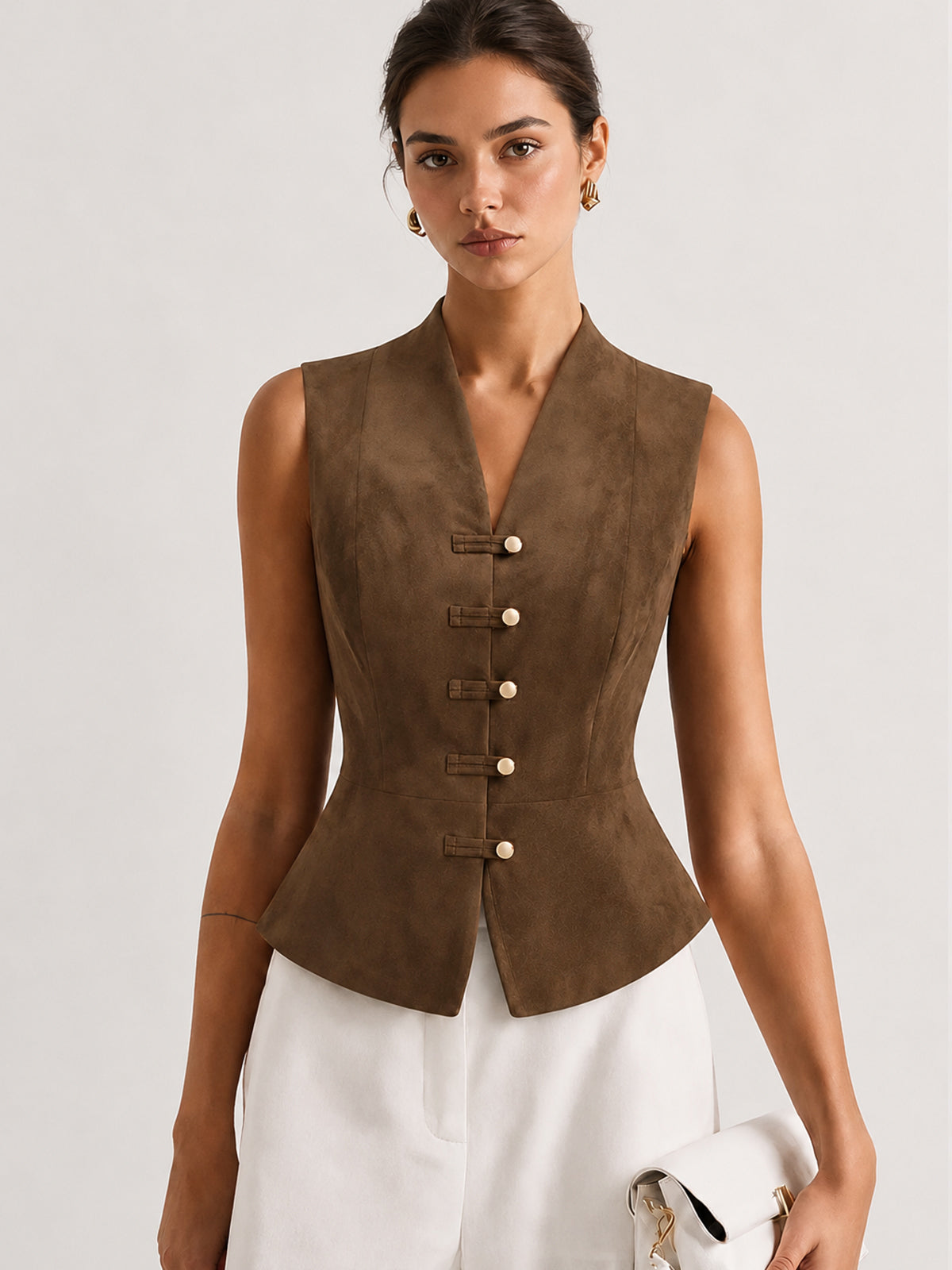 Gilet effet daim boutons chinois