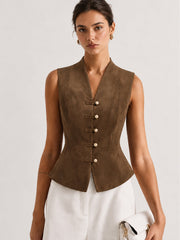 Gilet effet daim boutons chinois