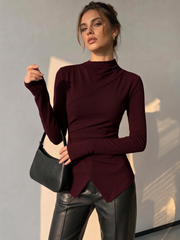 Top asymétrique drapé manches longues