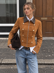 Veste suédine camel col similicuir