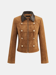 Veste suédine camel col similicuir