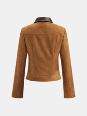 Veste suédine camel col similicuir