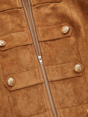 Veste suédine camel col similicuir