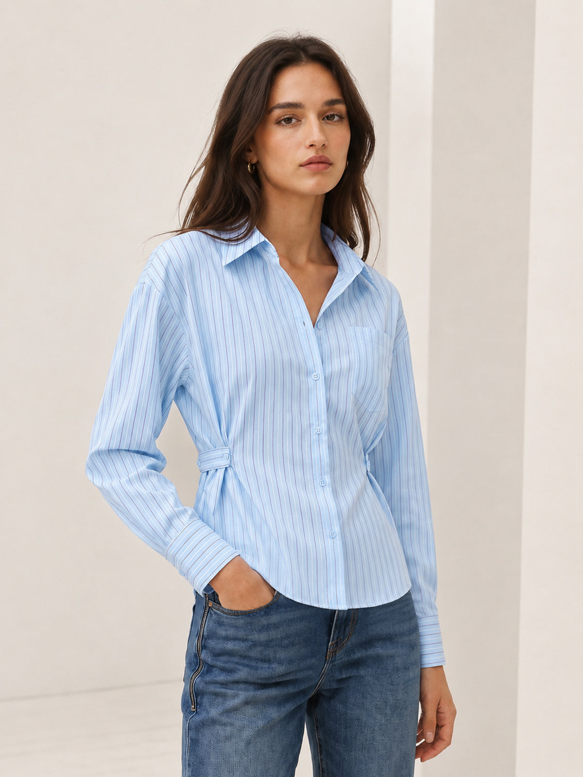 Chemise rayée manches longues bouton latéral