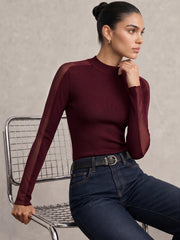 Top maille semi-transparent col rond