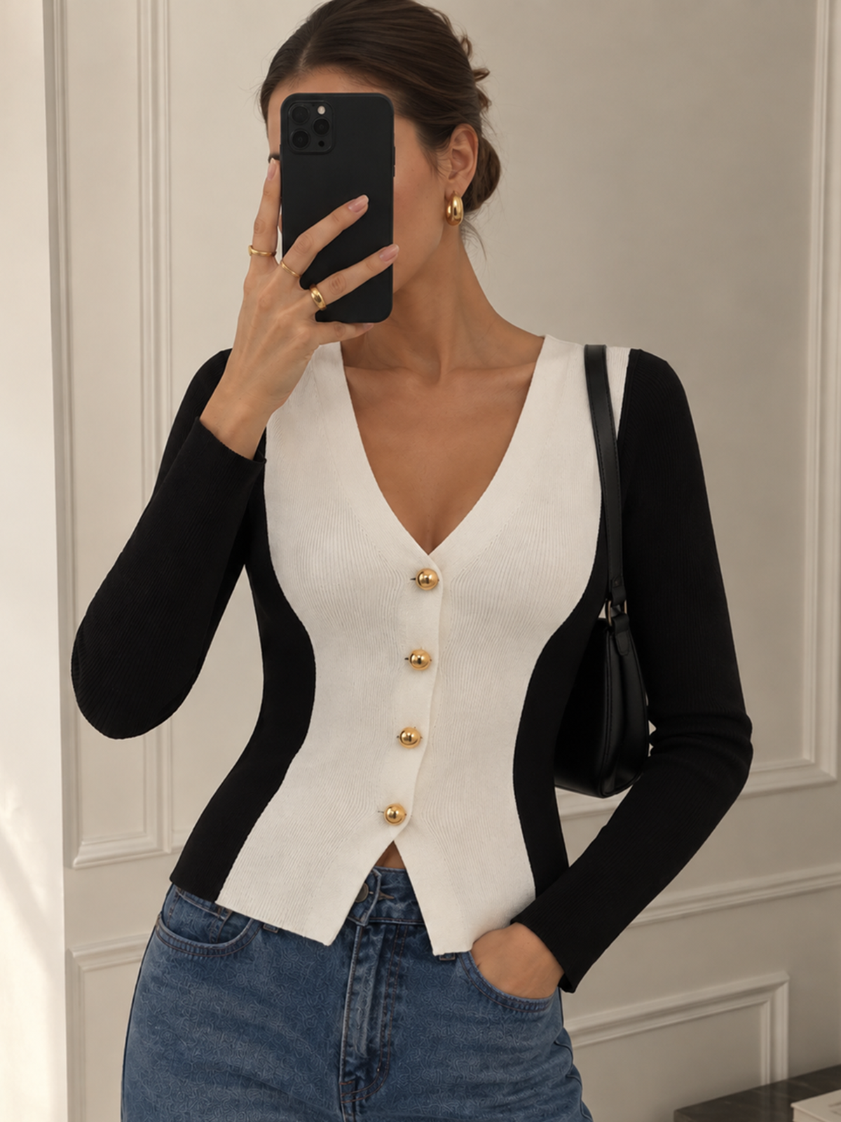Cardigan bicolore col V
