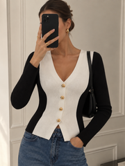 Cardigan bicolore col V