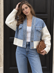 Cardigan denim col V
