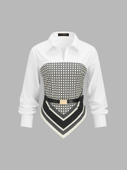 Chemise ceinturée ourlet foulard blanc — pièce isolée, vue de face