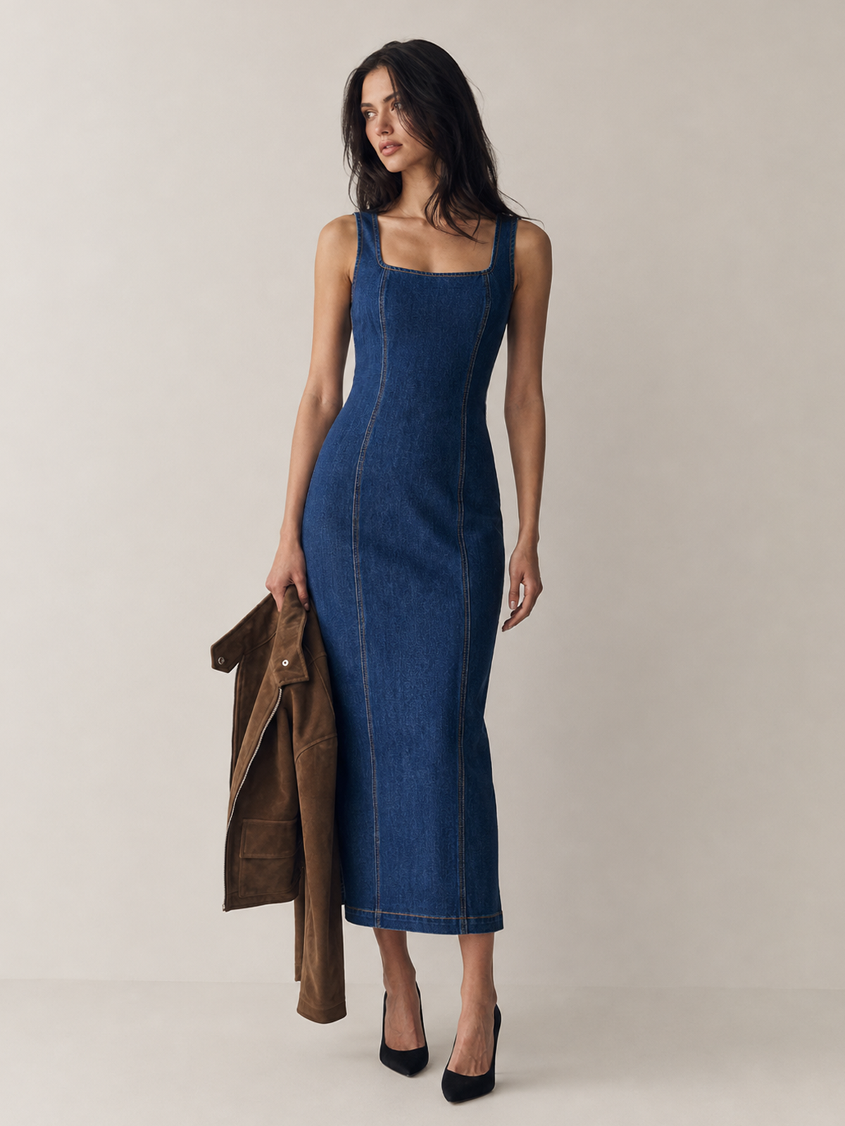 Robe maxi sans manches en denim