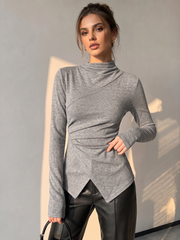 Top asymétrique drapé manches longues