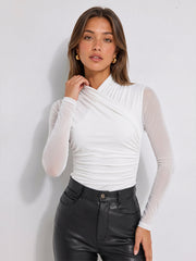 T-shirt drapé manches transparentes slim