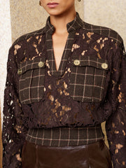 Veste dentelle à carreaux