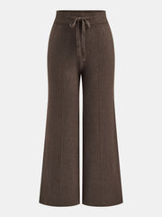 Pantalon en maille à cordon marron foncé, pièce seule, vue de face