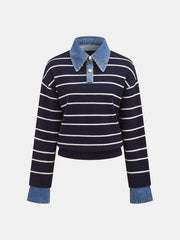 Ensemble maille col denim rayé