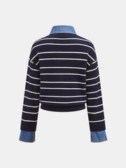 Ensemble maille col denim rayé