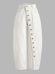Jean barrel à boutons obliques blanc, pièce seule, vue de face