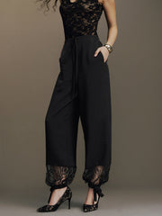 Pantalon ballon à dentelle noir, vue portée, détail