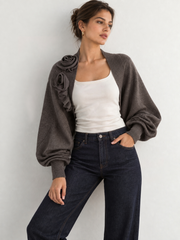 Cardigan fleuri ouvert court