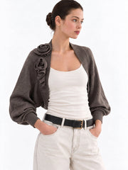 Cardigan fleuri ouvert court