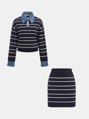 Ensemble maille col denim rayé