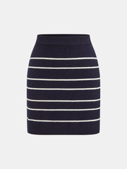 Ensemble maille col denim rayé