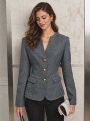 Blazer gris col V boutons dorés