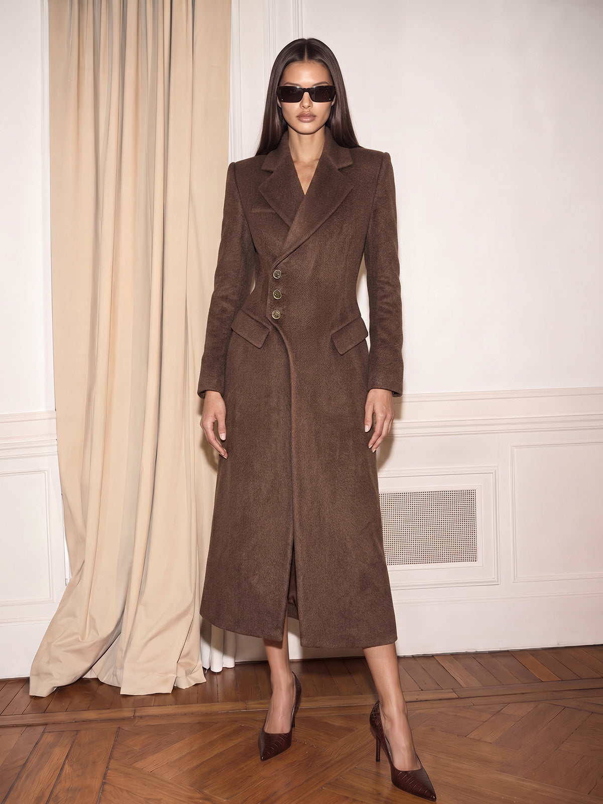 Manteau long mixte laine