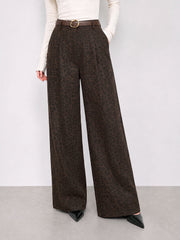 Pantalon léopard jambe large ceinture, vue portée de face