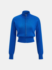 Veste courte zippée maille mélange laine