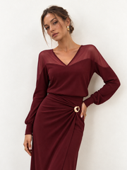 Ensemble top col V jupe midi fendue