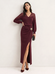Ensemble top col V jupe midi fendue