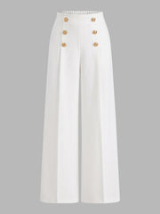 Pantalon ample à boutons dorés blanc, pièce seule, vue de face