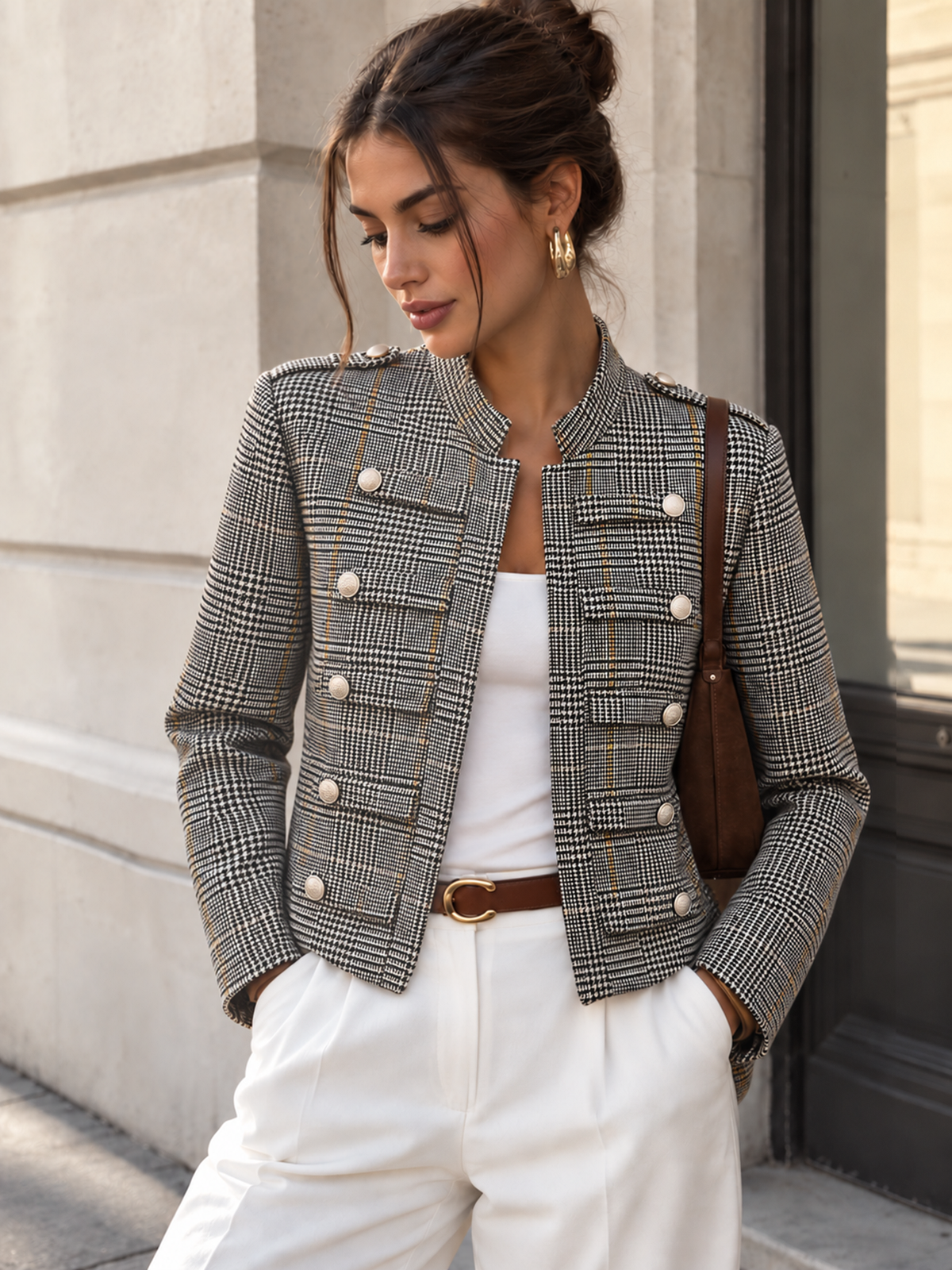 Veste napoléon à pied-de-poule