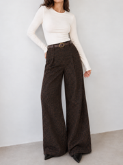 Pantalon léopard jambe large ceinture, vue portée de face
