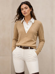 Top tricot effet deux pièces col chemise