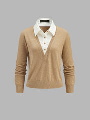 Top tricot effet deux pièces col chemise