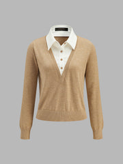 Top tricot effet deux pièces col chemise